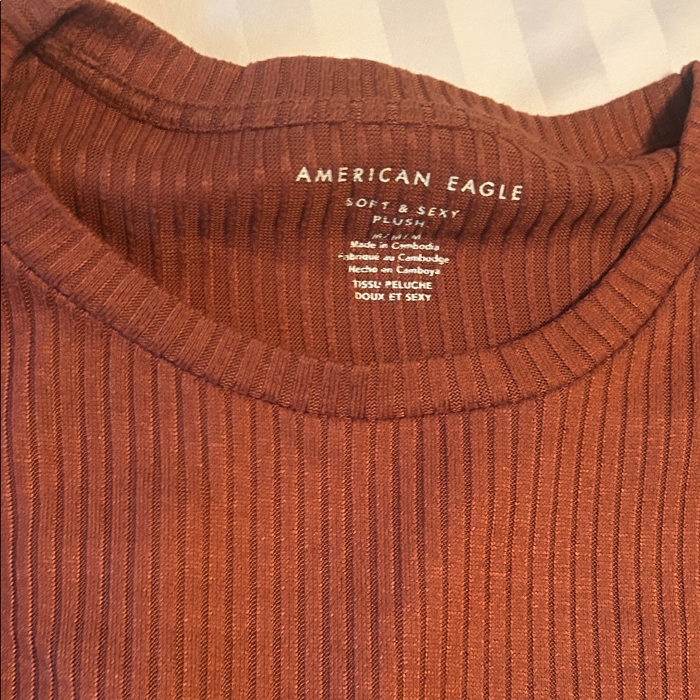 American Eagle Outfitters Rust Ribbed Crewneck Sweater